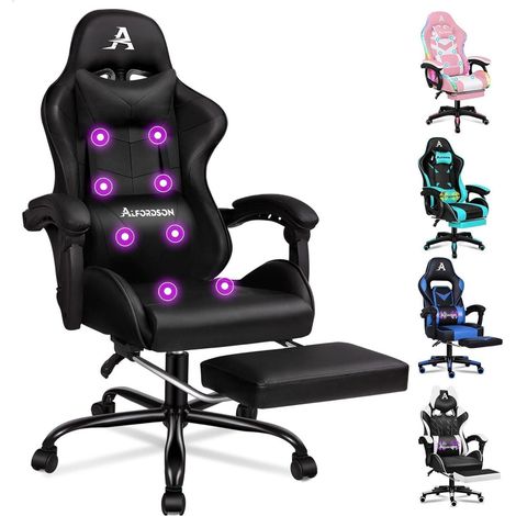 Gaming-Stuhl mit Massage und Fußstütze, 150° Neigung, höhenverstellbar (1/5)