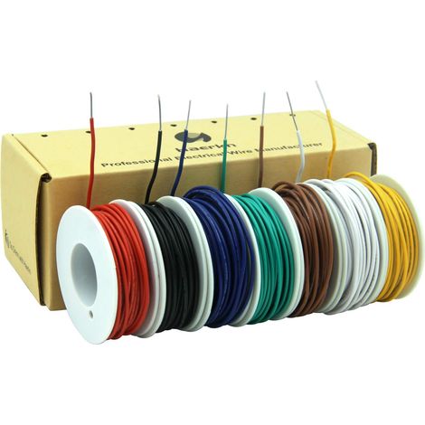 0.2mm² Fil électrique en PVC 24awg 7 coloris kit 7x5 mètres solide Cable Cable Cuivre étamé solide sans oxygène de haute pureté DIY (1/4)