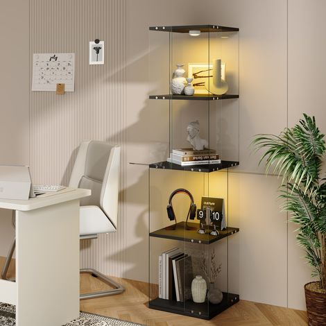 Vitrine Verre Rotative 360° - 38x38x160cm - Bibliothèque Pivotante 4 Niveaux avec Éclairage LED Multicolore Tactile - Noir (1/5)