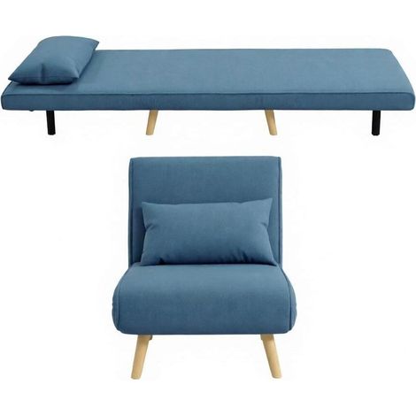 Divano letto pieghevole 1 posto blu con schienale reclinabile e struttura in metallo (1/5)