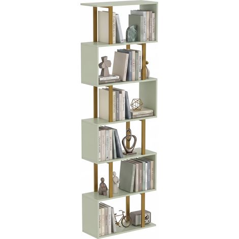 HOMCOM S-Shaped Bookshelf, 6-Tier Bookcase with Anti-Tip Strap, Light Green (1/5)