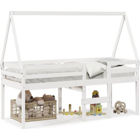 Maison Exclusive - Hochbett mit Dach Weiß 80x200 cm Massivholz Ki