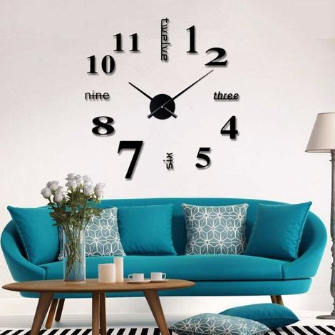 Horloge murale design numérique EVA sticker salle d'étude salon acrylique horloge transfrontalière Creative noir (1/5)