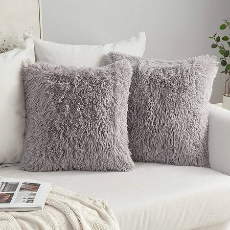 Set mit 2 flauschigen Kunstfell-Dekokissen, weicher Kunstfell-Kissenbezug, flauschiger Fellkissen-Dekokissenbezug für Sofa und Schlafzimmer, 43 x 43 cm