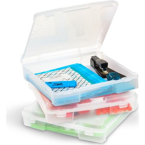 Mallette de rangement portable plastique, Boite de bricolage, Lot de 3 range documents, SBC-350E, Transparent (1/5)