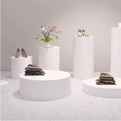 Soportes de exhibición cilíndricos redondos blancos universales, base de plataforma para tiendas de ropa/bodas, pedestal para maniquíes/zapatos/bolsos, decoración de pedestal para eventos para fiestas