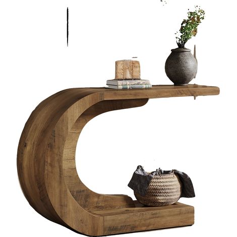 Table Console, Design en C, Utilisation Polyvalente, Marron (1/2)