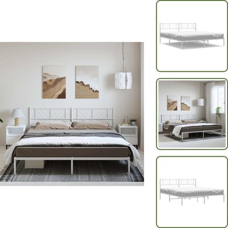 The Living Store Cadre de lit métal sans matelas et tête de lit blanc 193x203 cm - Cadre De Lit Metal - Lit Double - Lit Blanc - Meuble Chambre - Literie (1/5)