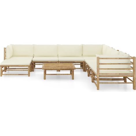 Maison Exclusive - Set Salotto da Giardino 9pz con Cuscini Bianco Crema in Bambù