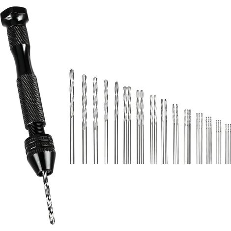 31 Pièces Mini Perceuse à Main Précision, Kit Mini Perceuse 30 Forets 0,3–3,0 mm, Mandrin Sans Clé en Aluminium, Perceuse Manuelle Twist Drill Bricolage Résine Bijoux Bois Plastique Kit Outils DIY (1/5)