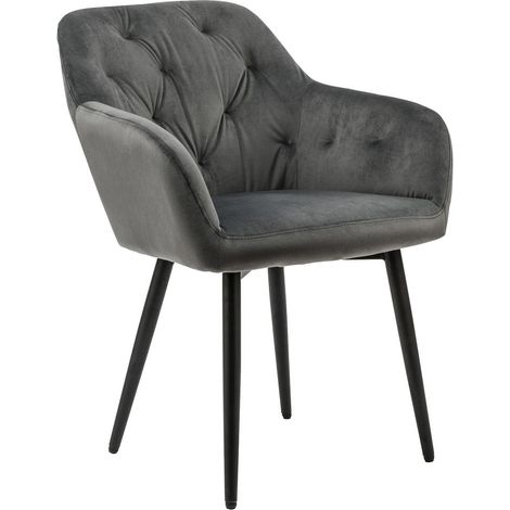 Fauteuil en Velours Gris Chaise Rembourrée Moderne avec Pieds en Métal Noir Réglables - PANGIVO (1/5)