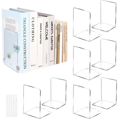 Serre-Livres en Acrylique Transparent, 10 pièces, Antidérapants 18x12x12cm (1/5)
