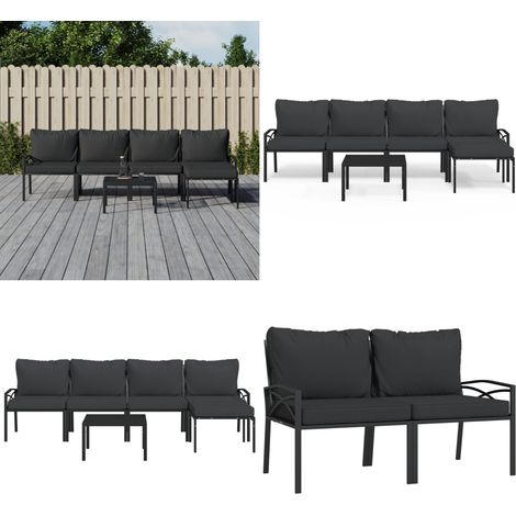 Salon de jardin 6 pcs avec coussins gris acier - Salon De Jardin - Mobilier De Jardin - Set De Salon - Ensemble De Patio - Table Basse - Home & Living (1/5)