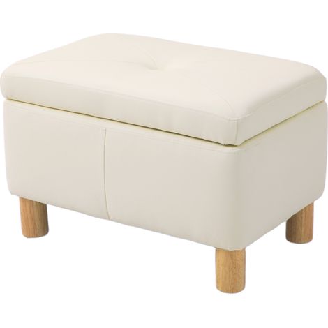 Coffre de rangement 33L tapissé PU banco almacenaje patas madera 60x38x40 cm Crème