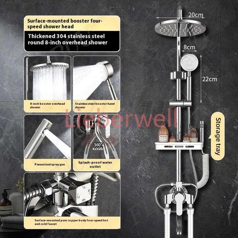 Système de douche pluie cascade avec pommeau de douche combiné, ensemble de douches à jet manuel économiseur d'eau, accessoires de salle de bain réglables (1/5)