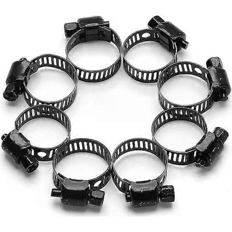 10/20 colliers de serrage noirs à vis sans fin pour tuyau de carburant en acier inoxydable 3/8 po, taille réglable, collier de serrage à clip. (1/4)