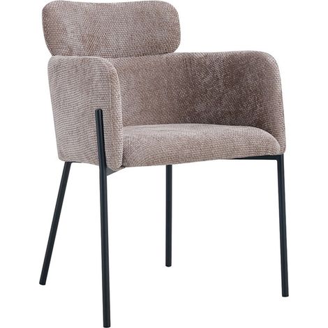Stuhl CAMPBELL für das Esszimmer – Sandfarbener Stoff – Armlehnen – Schwarze Metallbeine – Design-/Industriestil