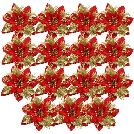 15 Stück künstliche Weihnachtssterne, Weihnachtsdekoration, Kunstblumen, Weihnachtskranz-Ornament (rot)