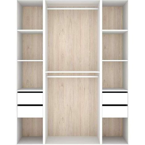 Vestidor Sofia 4 cajones y trasera reversible en blanco/natural, 204.5cm(alto) 159cm(ancho) 45cm(fondo).