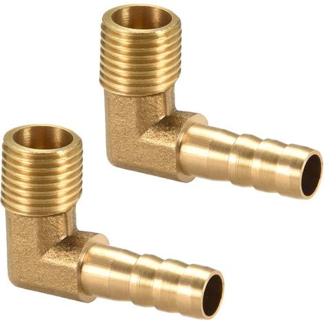 Raccord Cannelé Laiton 90° Coude 8 mm Barbelé 1/4 PT Mâle 2Pcs (1/5)