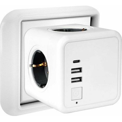 Tigrezy Cube Wandsteckdosenleiste mit 4 Steckdosen und 3 USB-Anschlüssen, 7-in-1 USB-Steckdosenleiste mit Schalter für Zuhause und Büro (1/5)