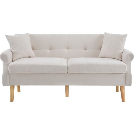 Divano 2 posti 162x74x77 cm in ciniglia beige con 2 cuscini - CHICFURN (1/5)
