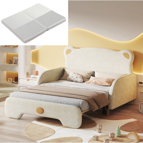 Lit 140x200 forme ours avec lit gigogne velours beige OKMYHOME (1/5)