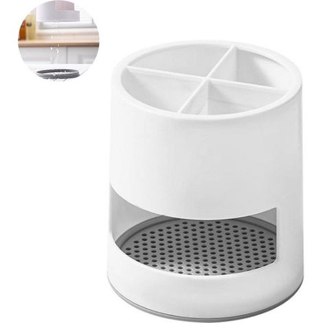 Porta spazzolino elettrico in 2 pezzi con 4 scomparti, drenaggio rapido dell'acqua, vassoio per spazzolino, organizer per il bagno, accessorio da bagno autoportante (1/5)