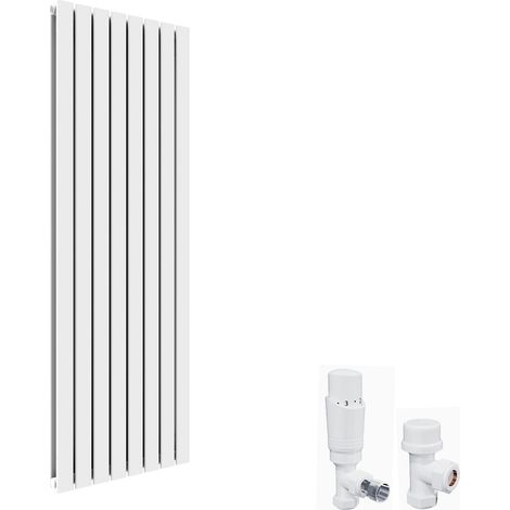 ELEGANT 1800 x 608 mm Vertical Column Designer Radiator White Double Flat Panel Central Heating Radiators + White Thermostatic Radiator Valves (1/5)