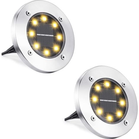 Lampe Solaire Extérieur, [2 Pièces] Lampe Solaire Au Sol Jardin Blanc chaud, 8 LED 6000K Etanche IP65 Spot Solaire Extérieur Encastrables Éclairage pour Chemins Pelouse Terrasse Cour Piscine (1/5)
