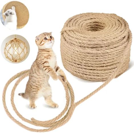 Corde en sisal naturel pour réparer un arbre à chat et remplacer un griffoir, pour le bricolage à la maison et au jardin, 6 mm x 50 m (1/5)