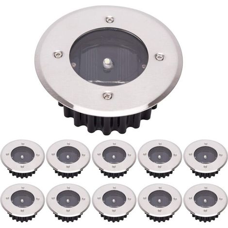 [NON UTILIZZATO] Luci solari da terra a LED, confezione da 10, luce da esterno, lampione, luce interrata, impermeabile IP65 (bianco freddo, rotonda) [classe energetica A+]