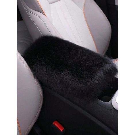 Coussin d'appuie-bras en velours pelucheux, coussin de console centrale doux, universel pour voiture, SUV et camion, antidérapant, chaud pour l'hiver, couleur noire (1/5)