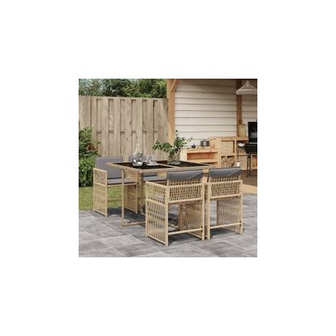 Ensemble à manger de jardin coussins 5 pcs mélange beige rotin (1/5)