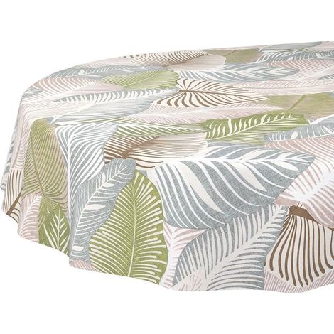 Wachstuchtischdecke – Waschbar, wasserdicht, oval, geschnittener Rand, Blumen-, Blatt- und Pergola-Muster, grün, 240 x 140 cm (1/5)