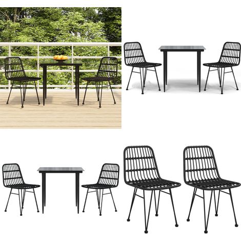 3-tlg. Garten-Essgruppe Schwarz Poly Rattan - Gartenmöbel - Gartenstuhl (1/5)