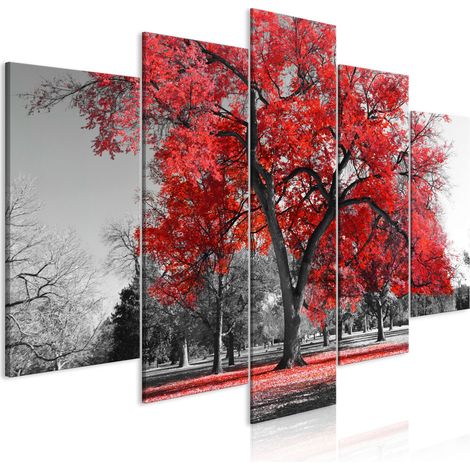 Quadro - Autumn in the Park (5 Parts) Wide Red - 100x50 (1/4)