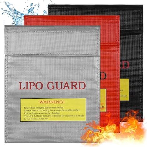 3-teilige Tasche für LiPo-Akkus, 22,5 x 18,5 cm, feuer- und explosionsgeschützt, wasser- und feuerfeste Dokumententasche, feuerfeste Tasche für LiPo-Akkus, Wertsachen, Dokumente und Schmuck (1/5)