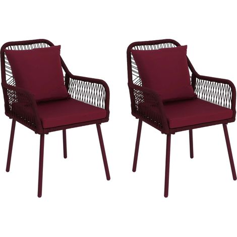 Lot de 2 chaises de jardin HWC-O12, coussins d'assise/de dossier d'extérieur, tressage en corde d'al (1/5)