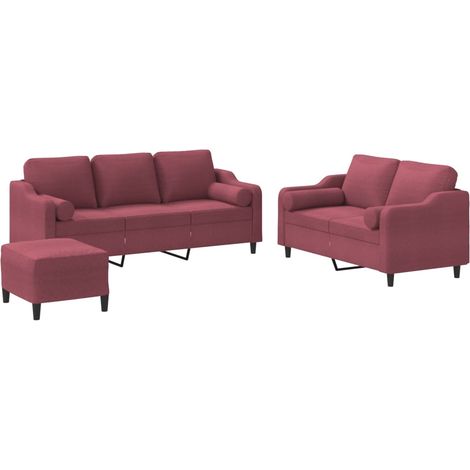 Maison Exclusive - Ensemble de canapés 3 pcs avec coussins rouge bordeaux tissu (1/5)