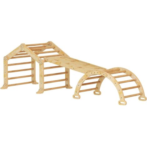 Structure d'escalade intérieure 9-en-1 en bois pour tout-petits, équipée de rampe, toboggan, échelle et tableau d'écriture