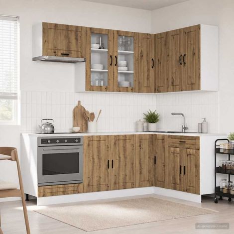 vidaXL Unité de cuisine PORTO 8 pcs Chêne artisanal Bois d'ingénierie (1/5)