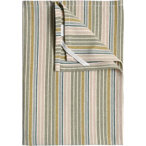 Torchon de cuisine en coton à rayures tissées Kaki 45x65 cm (1/4)