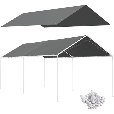 Copertura di Ricambio 6x3 m in PE Grigio Scuro Anti-UV per Carport Auto con Corde Elastiche