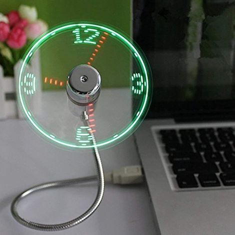 Ventilateur horloge USB LED avec affichage de l'heure en temps réel, argenté (horloge) (1/5)