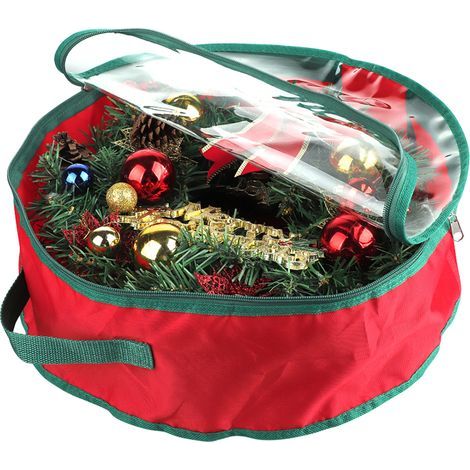 Christmas wreath storage bag with transparent window, extra large capacity, festive decorative container for Christmas wreaths. (1/5)