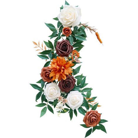 Guirlande de fleurs artificielles pour mariage, dossier de chaise, panneau de bienvenue artificiel, décoration florale orange pour fête de jardin. (1/2)