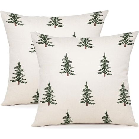 CCYKXA Housse Coussin Noel 40x40 Lot de 2 - Flocons de Neige Pins Polyester Décoratif Taie d'Oreiller pour Decoration 40 x 40 cm,Noyau non inclus