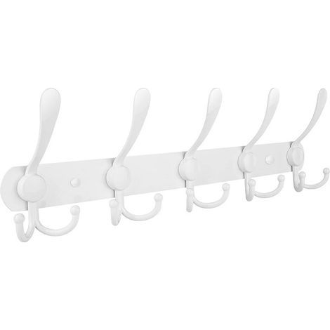 Percheros de pared de acero inoxidable para abrigos, toallas y batas (blanco, 15 ganchos, 1 unidad) (1/5)
