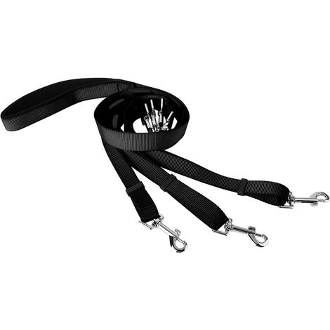 1 laisse de traction pour animaux de compagnie, nylon résistant, réglable et détachable, à trois points d'ancrage, pour 2 ou 3 chiens (1/5)